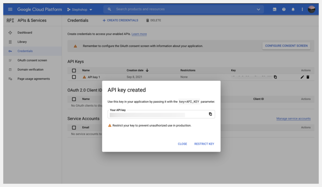 api key created