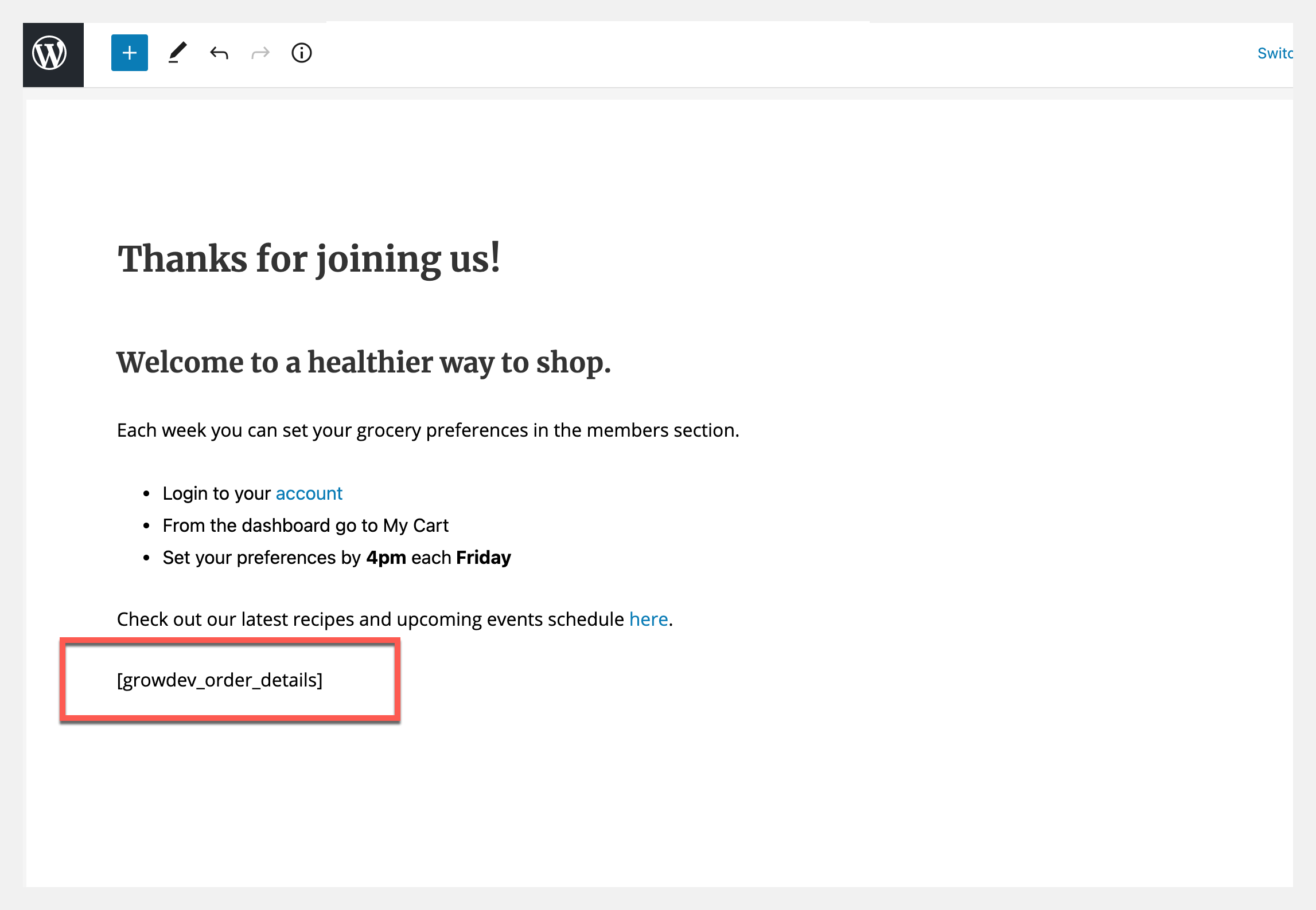 membership redirect with short code