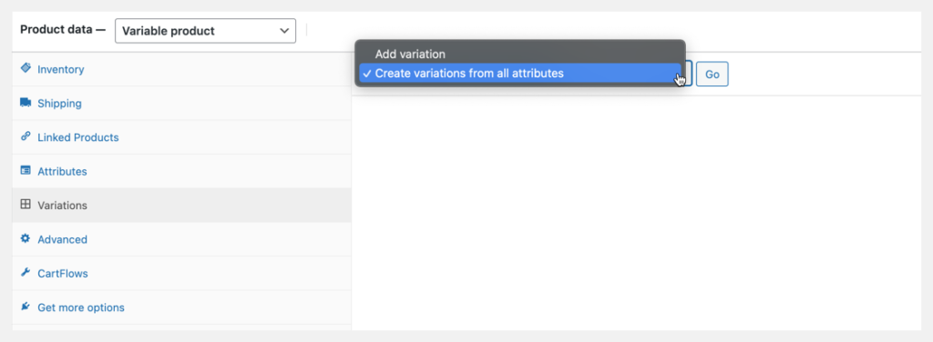 product data create variations from attributes